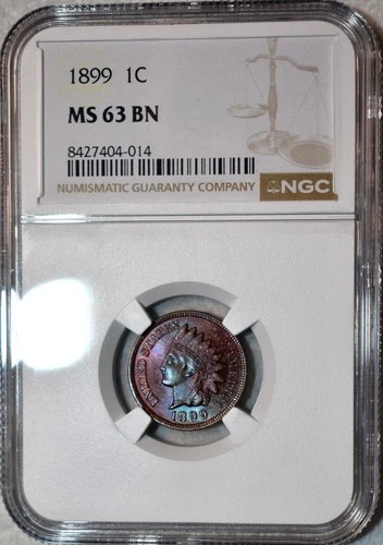 NGC MS-63 BN 1899 Indian Head Cent, Razor-Sharp & Beautifully Toned!