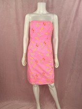 Lilly Pulitzer Womens Vintage Pink Cotton Bird Print Dress Size 4 Strapless