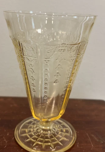 Vtg Anchor Hocking Princess Topaz Yellow Footed Tumbler Depression Glass 1930s.