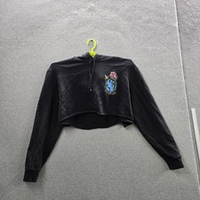 Allsaints Women Hoodie MEDIUM Black Embroidered Graphic Rose Earth Cropped