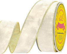 Metallic 1-1/2 Inch Ivory Velvet Christmas Ribbon with Gold Base Crushed Velvet