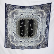 Vintage Navy Blue Paisley Silk Scarf 28 in Square Chiffon Center Excellent