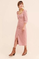 Anthropologie Steele Ballina Midi Dress Pink Corduroy SnapFront
