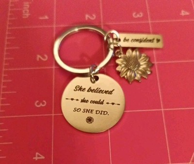 New Women s Keychain She Believed She Could So She Did 2.25  Flower Heart Charm 