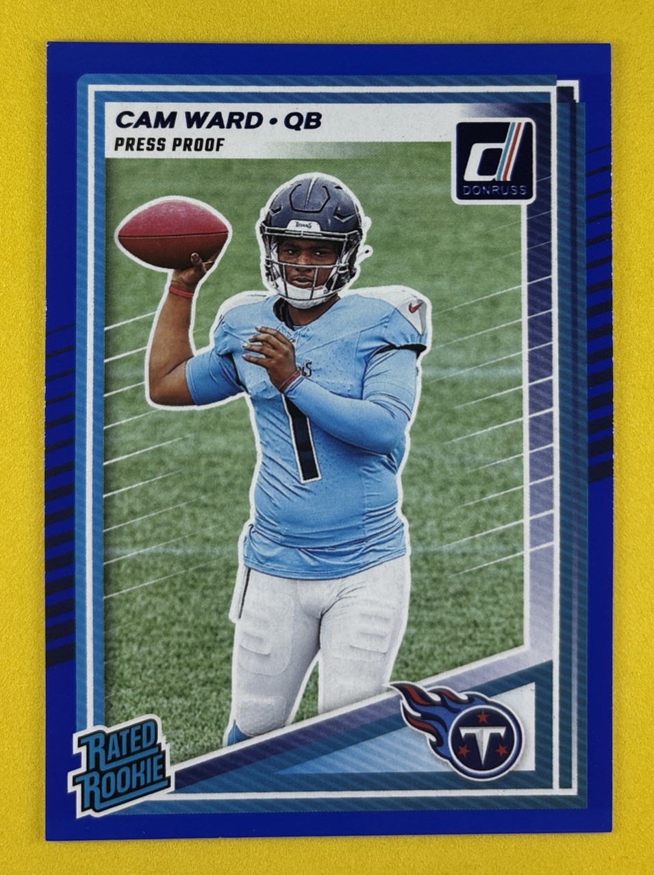 2025 Donruss Football Cam Ward RC #350 Blue Press Proof Rated Rookie - Titans