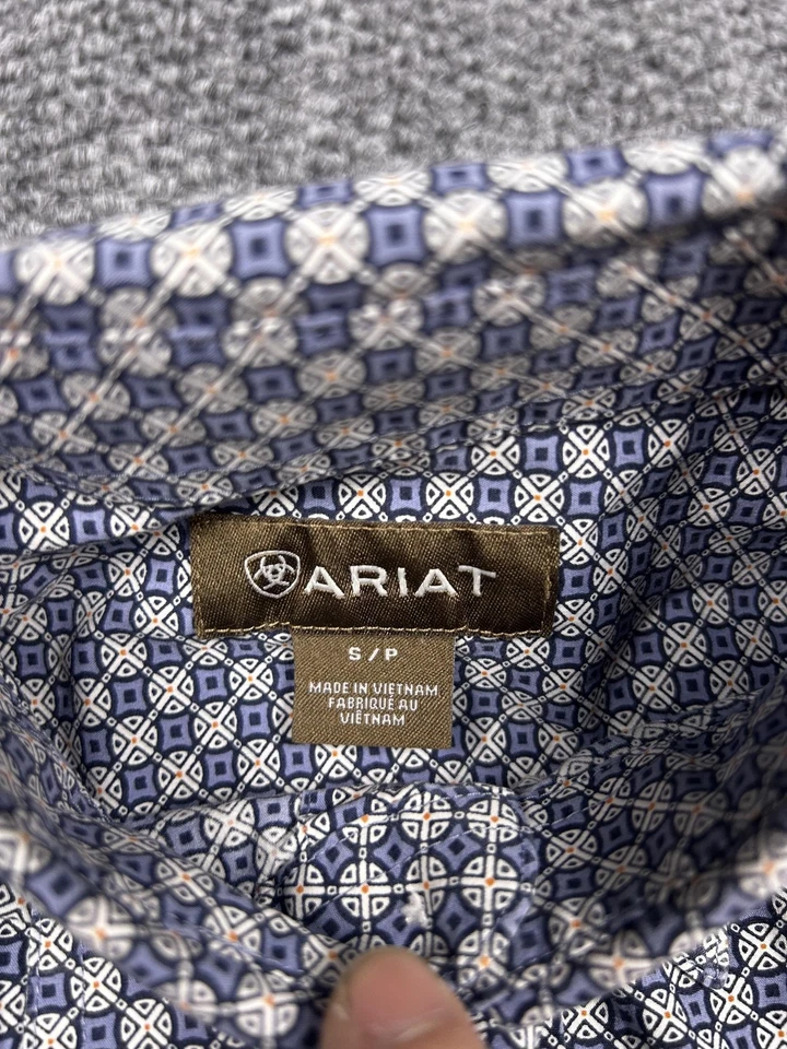 Ariat Shirt Mens Small Blue Geometric Print Button Down Long Sleeve Western - Image 3 of 4