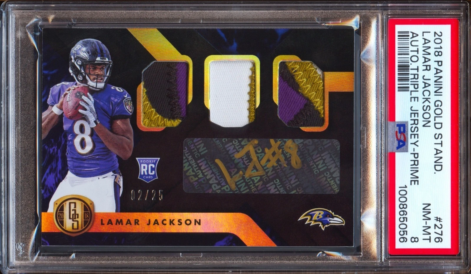 Lamar Jackson Panini Gold Standard #276 Autograph Triple Jersey-Prime