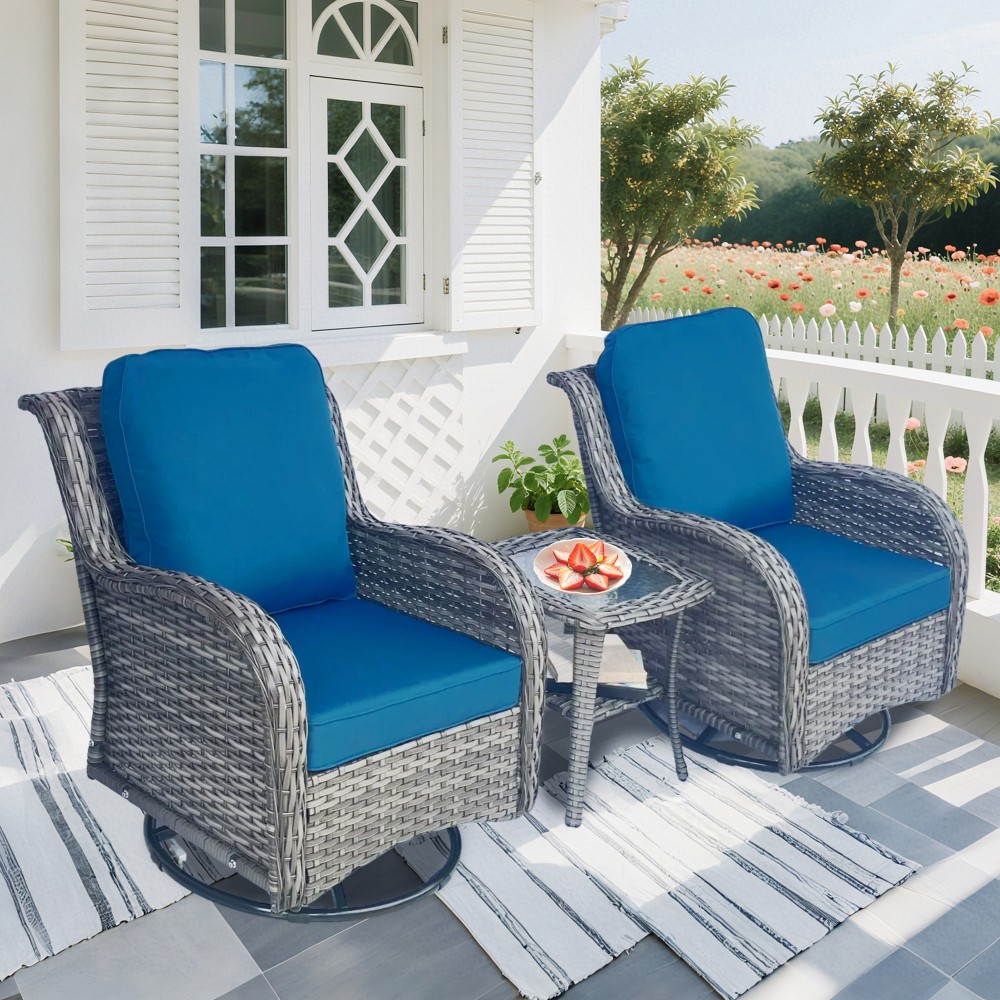 3-Piece Wicker Patio Furniture Set Grey,2 Hang Gliding Chairs