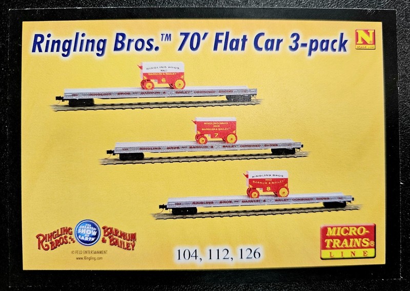 Micro Trains N Ringling Bros & Barnum Bailey 70' Warren Circus Flat Car Set/RARE