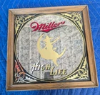 Vintage MILLER HIGH LIFE “Girl on the Moon" Gold Beer Bar Sign 14"x14”