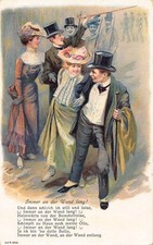 B132 Immer an der Wand Lang Friends Lovers on Walk embossed postcard