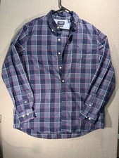 Chaps Men's Long Sleeve Button-Down Plaid Shirt Navy Blue Size L