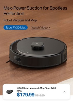 NEW LiDAR Robot Vacuum & Mop, Tapo RV30 MAX $229.00