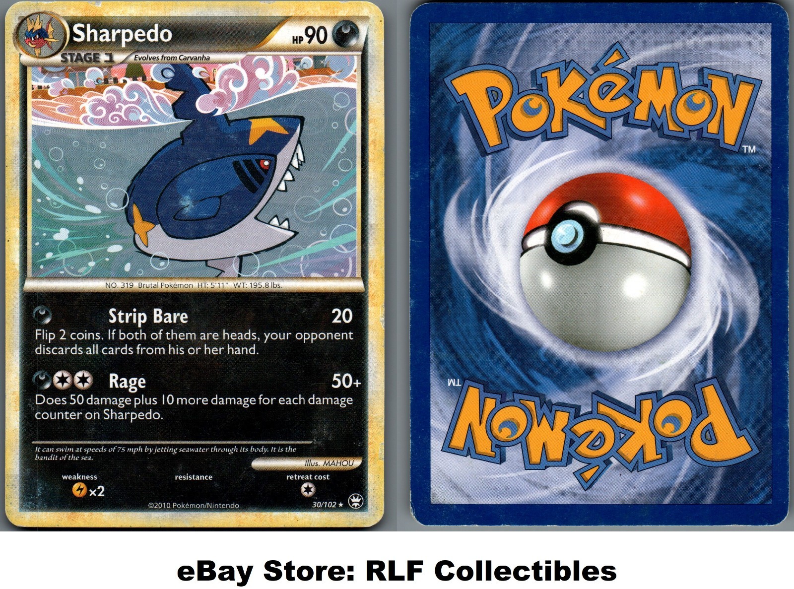 2010 Pokemon, HGSS Triumphant, #30/102 Sharpedo, Rare (b)