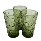 Lot of 3 Anchor Hocking 5-oz Juice Glass Crinkle Green Lido Milano Set vtg 4"3
