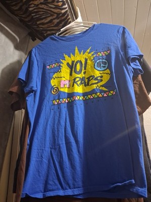 MTV Yo! Raps Blue Graphic Print Crew Neck Short Sleeve T-Shirt Men M Cotton