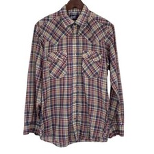 Levi  s Western Button Up Shirt Men's Size Medium Cream Red Plaid Tapered Fit VTG