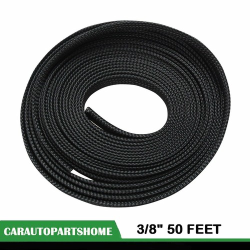 50 Ft Black Expandable Braided Cable Sleeving - 3/8 Inch Wire Loom Tubing For Organizing Cords