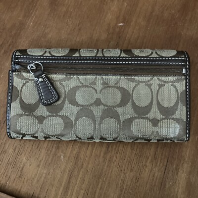 COACH Soho Signature Logo Buckle Slim Envelope Wallet Brown Beige