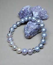 Gray Pink & Cream Pearl Beaded Bracelet Freshwater Stretch Gorgeous 6.75"