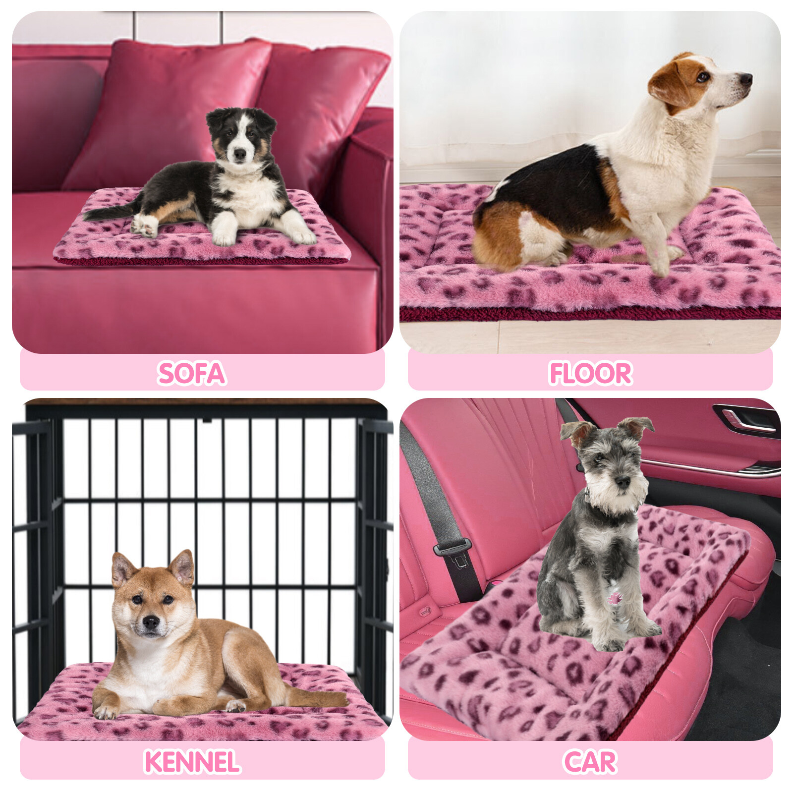 Pet Bed Mat Dog Cat Kennel Crate Pad Reversible Cushion Blanket Leopard