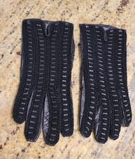 Vintage Size M 7 Black Leather And Knit Handmade Gloves Hammer Of Hollywood