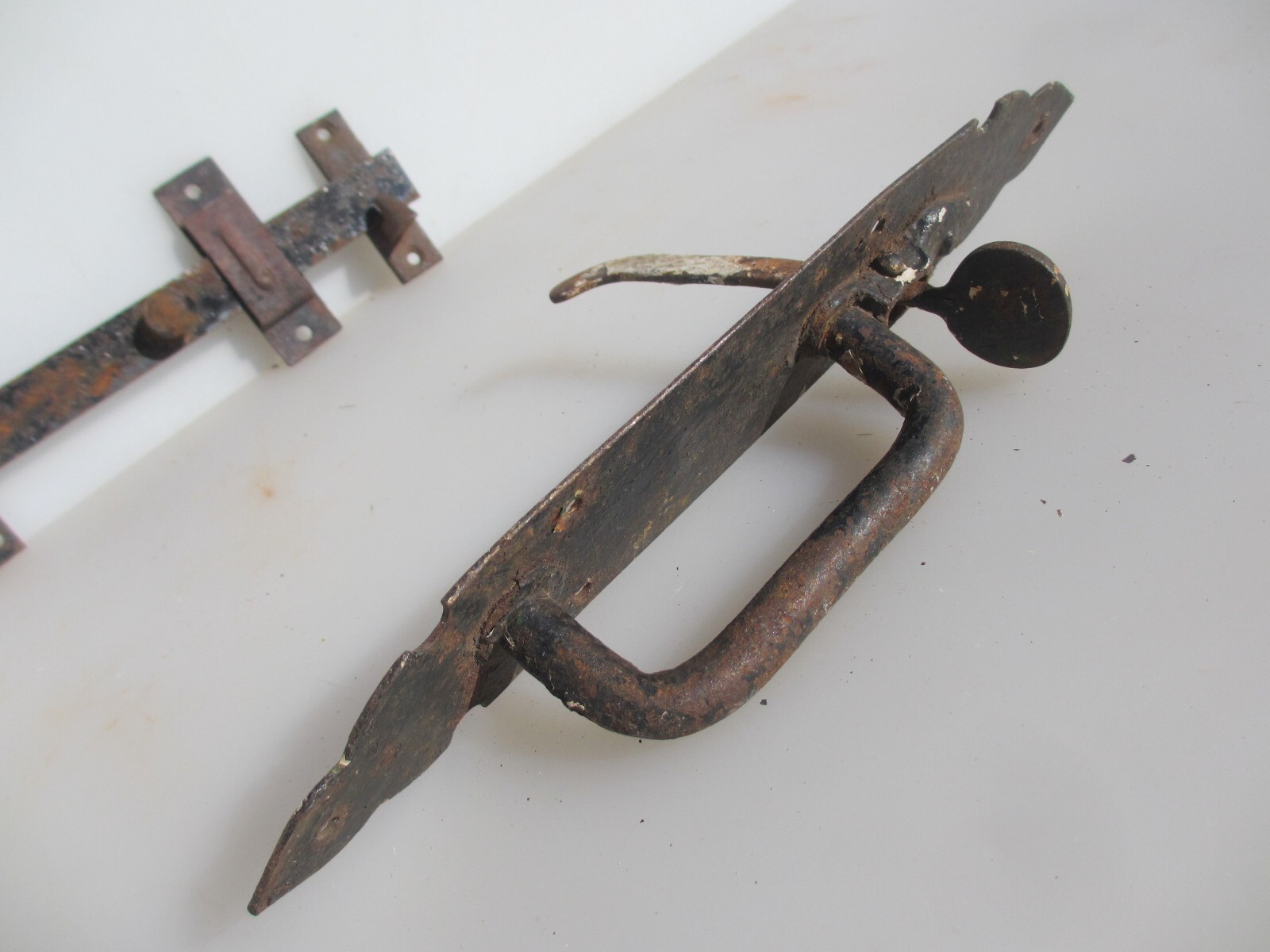 Antique Iron Door Latch Lock Catch Old Gate WC Barn Keep Vintage 9"W
