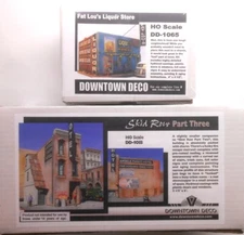 Downtown Deco HO Scale 2 Building Structure Kit Skid Row 3 + Fat Lou's Liquor