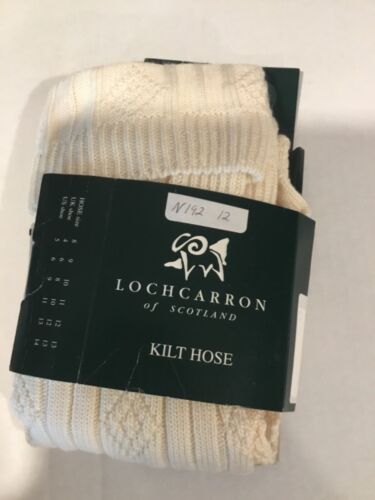 NWT LOCHCARRON of SCOTLAND Quality Wool Blend Kilt Hose 12 Cream UK Made CABLE - Picture 1 of 2