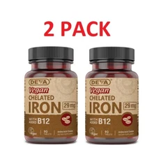 Deva Vegan Chelated Iron 29 mg 90 Tablets 2 PACK
