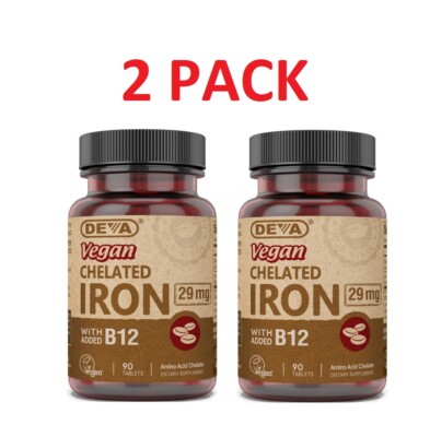 Deva Vegan Chelated Iron 29 mg 90 Tablets 2 PACK