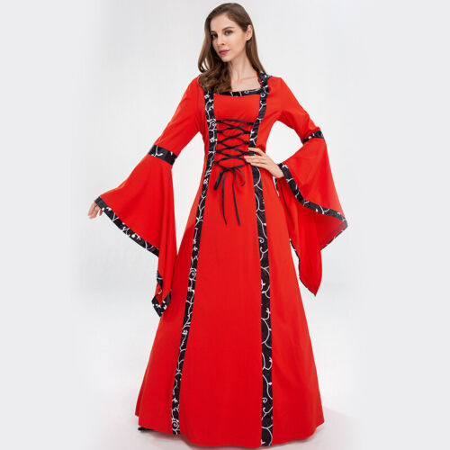 Lady Medieval Gown Dress Long Hooded Bell Sleeve Halloween Costume Cosplay Retro - Afbeelding 1 van 14
