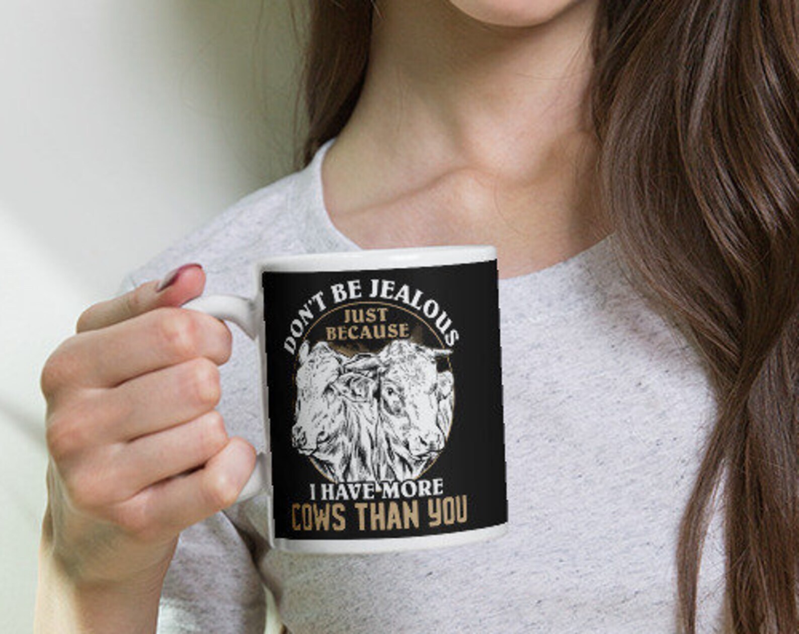 Funny Cow Lover Mug - Don't Be Jealous of My Cows Glossy White Coffee Tea Cup  