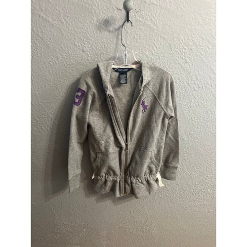 Girls gray hooded zip up jacket Ralph Lauren size 6 - Picture 2 of 7