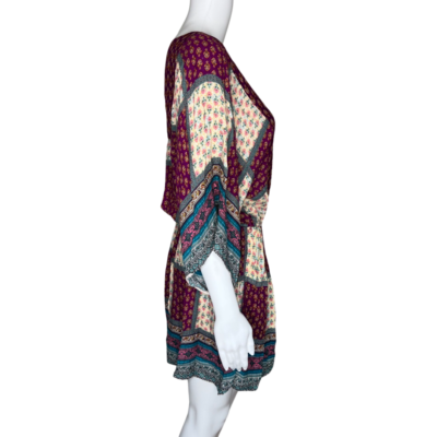 American Eagle Dress Womens Small Maroon White Patchwork Boho Peasant Festival