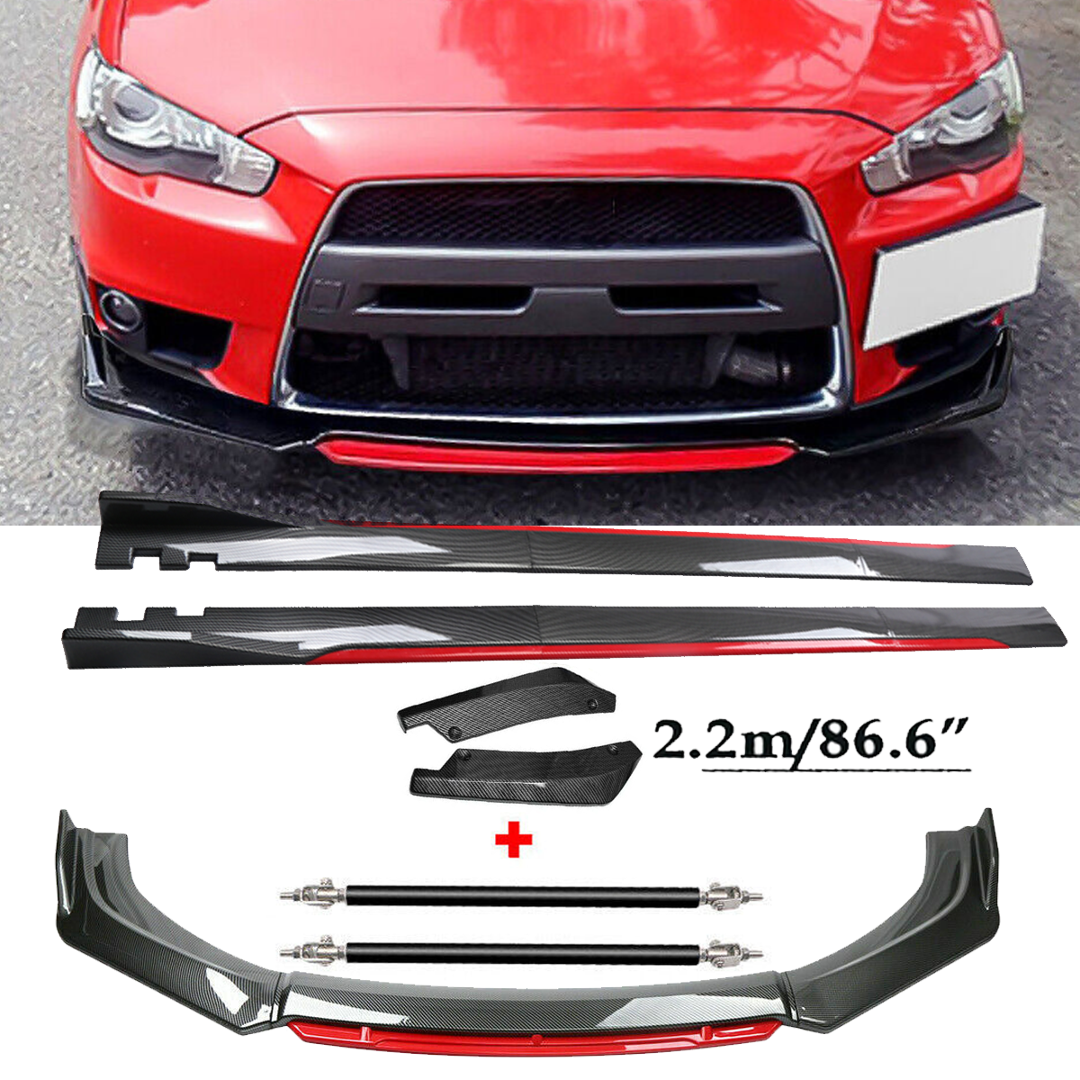 Front Lip Chin Bumper splitter Carbon Fiber Body Side Skirt For Mitsubishi Lance