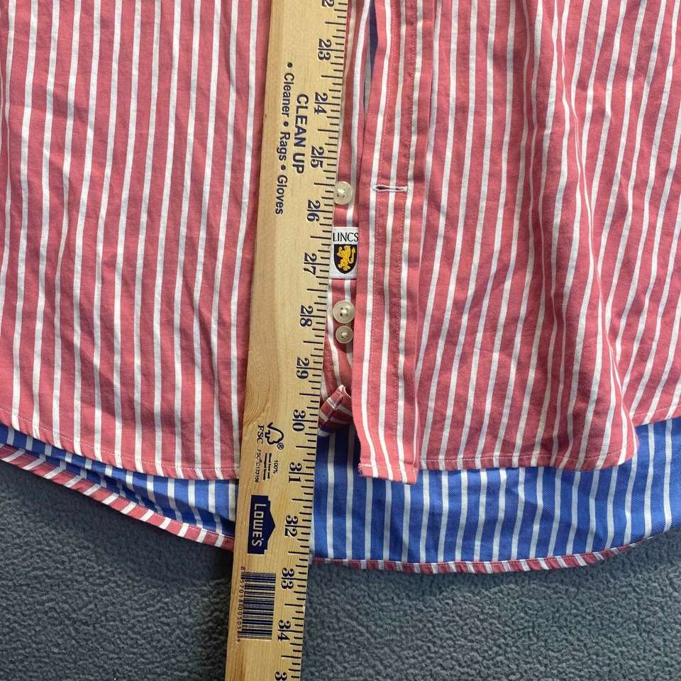 Lincs David Chu Dress Shirt Mens XLarge Red Striped Long Sleeve Button Up,Pocket - Image 4 of 4