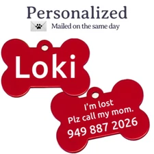 CUSTOM ENGRAVED PERSONALIZED PET TAG ID DOG CAT NAME TAGS ALUMINIUM BONE CHARM