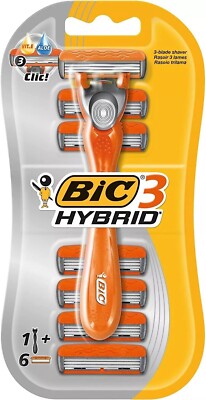 BIC 3 Hybrid Herren Rasierer Set - 1 Griff & 6 Klingen Nachfüllpack mit Aloe Vera
