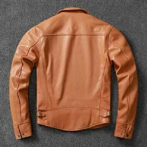 Tan Basic Leather Jacket with Collar – Timeless, Classic, Versatile Design - Image 2 of 4