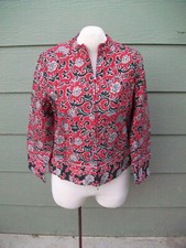 Coldwater Creek Quilted Jacket Sz L Red Black White Floral Full Zipper Cotton