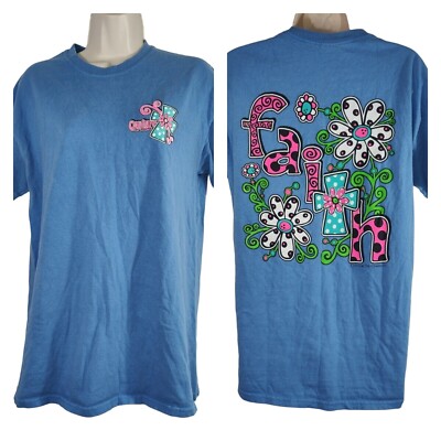 Gildan Couture Tee Co Faith Blue T-Shirt Women Size M Inspirational Colorful 
