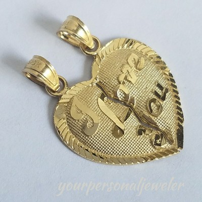 Massiv 10k massiv Gelbgold 2 Stück I Love You Split Herz Anhänger Charm 1'' lang