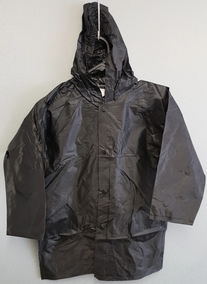 BNWT Boys Girls Sz 5 Black PVC Plastic Waterproof Raincoat Rain Coat
