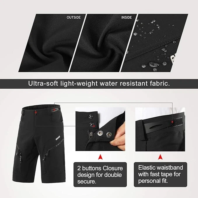 ARSUXEO Men's Loose Fit Cycling Shorts Mountain Bike Shorts Water Resistant 2XL - Image 4 of 4