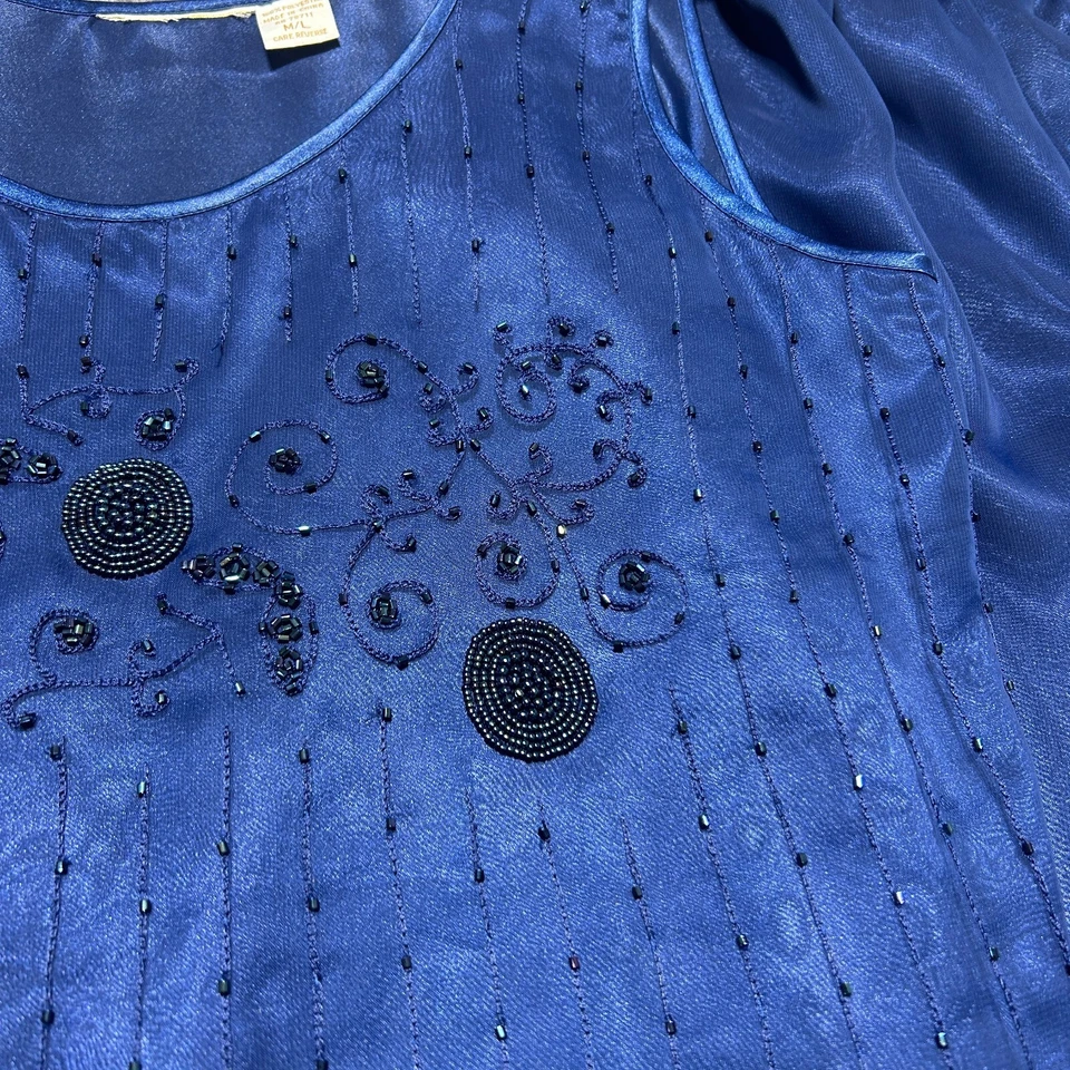 Conjunto de pijama Victorias Secret M/L pantalones sin mangas vintage azul marino transparente con cuentas Foto 4 de 4