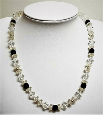 ANTIKER SCHMUCK HALSKETTE KRISTALL WEISS SCHWARZ / H9