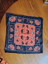 Vintage Cotton Halloween Witch Black Cat Bandana USA 21 X 21" 13960