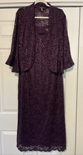 R M Richards Formal Dress Mother Of Bride/Groom wedding Guest L/S Plum Sz 16W