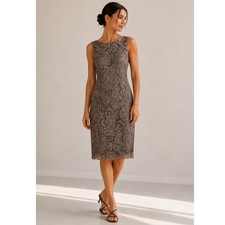 Adrianna Papell Womens Taupe Floral Guipure Lace Sleeveless Sheath Dress WOMEN 4